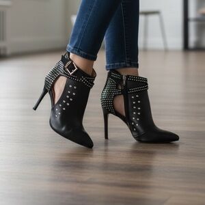 Elegant Black Studded Heeled Boots
